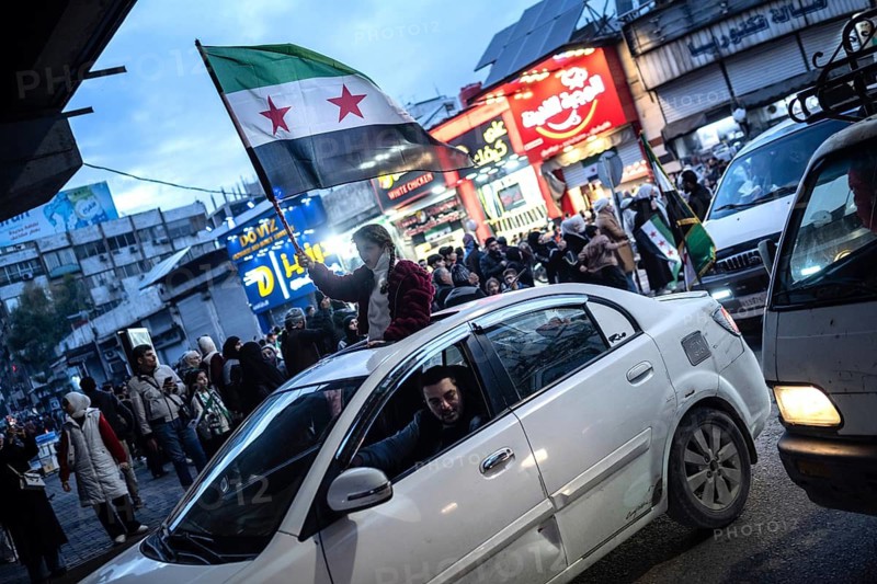 Damascus, Syria. December 8th 2025. Celebrations in the streets of the Syrian capital, Damascus to mark one year after the fall of the Baath Party and Assad regime. Syria