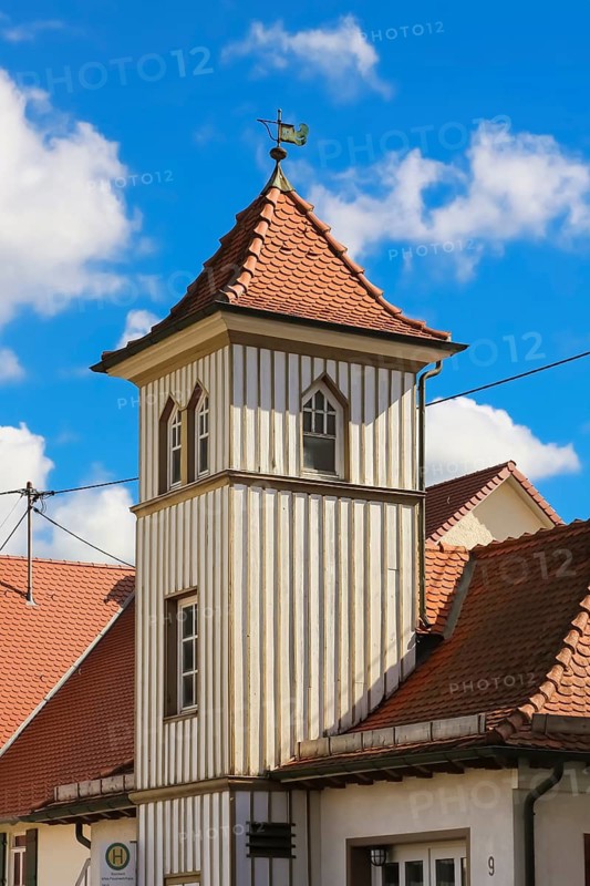 Old fire station of the Stockach fire brigade, historical building, town history, Stockach, municipality of Gomaringen, district of Tübingen, Baden-Württemberg, Germany