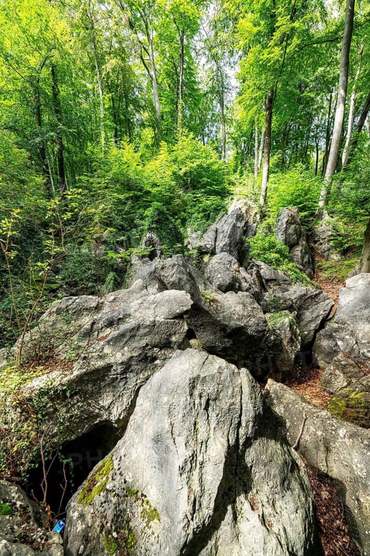 The Felsenmeer in Hemer, Sauerland, geotope, with rugged rock formations, nature reserve, North Rhine-Westphalia, Germany