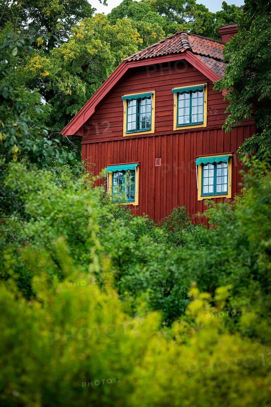 Swedish holiday home, Nordic red, house, living, farmhouse, farmhouse, rural, holiday, cottage, window, facade, romantic, traditional, wooden house, holiday, summer holiday, forest, green, travel, journey, country house, architectural style, architecture, Sweden, Scandinavia