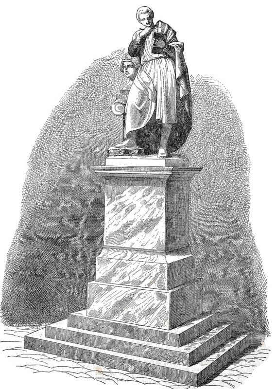 Historical, digitally restored reproduction from a 19th century original, Record date not stated, Monument to Winckelmann in Stendal, Johann Joachim Winckelmann (also Winkelmann, * 9 December 1717 in Stendal, † 8 June 1768 in Trieste) was a German archaeologist, librarian, antiquarian and art writer of the Enlightenment, Italy