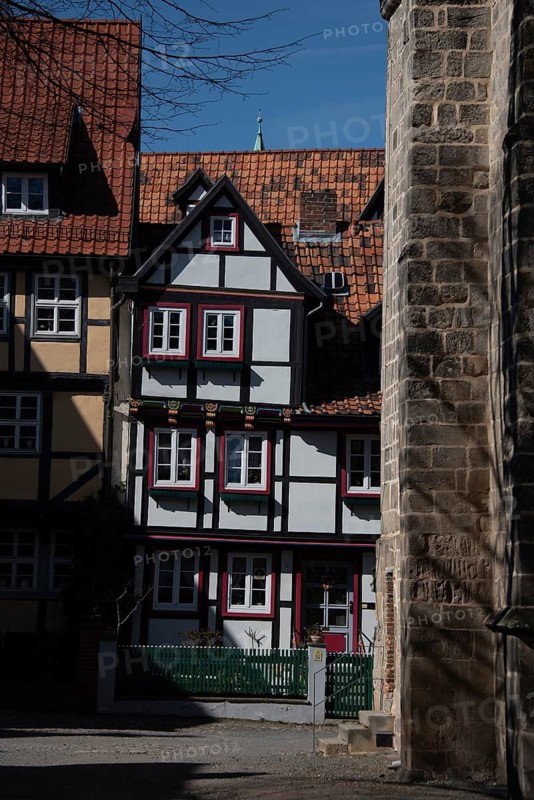 Historic half-timbered houses in the old town centre, World Heritage City of Quedlinburg, Saxony-Anhalt, Germany
