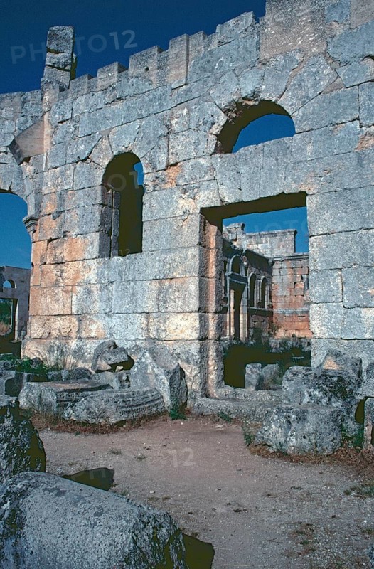 Detail of a wall with door, Monastery of St Simeon Stylites, Qal?at Sim?an, near Aleppo, Syria, May 1987, vintage, retro, old, historical