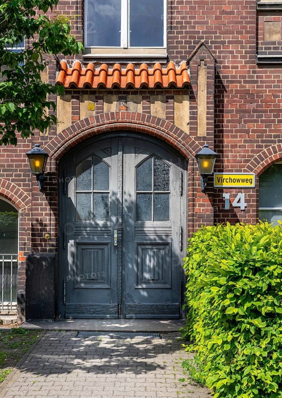 Historic brick building on the grounds of the Charité Campus Mitte, Berlin, Germany