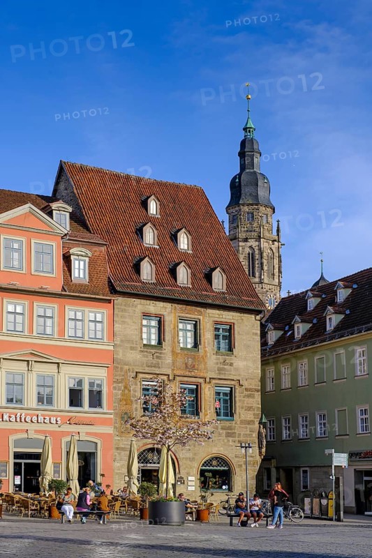 Market square, with St Moriz town church, Coburg, Upper Franconia, Franconia, Bavaria, Germany