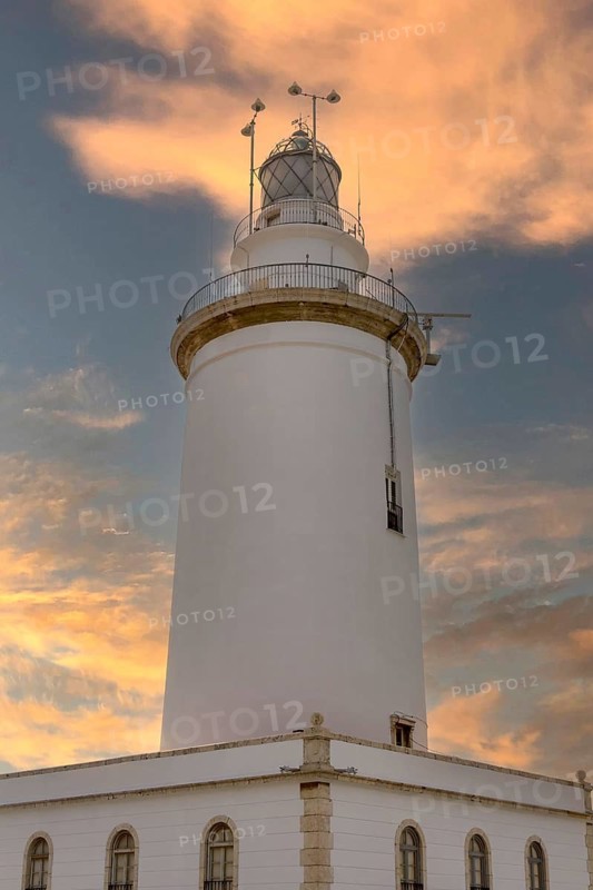 La Farola, lighthouse at the harbour, Malaga, Andalusia, Spain