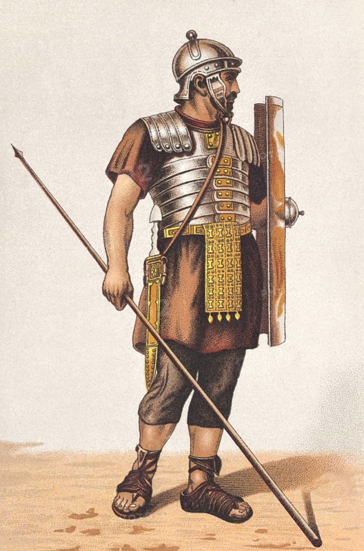 Roman legionary with armor, shield and lance