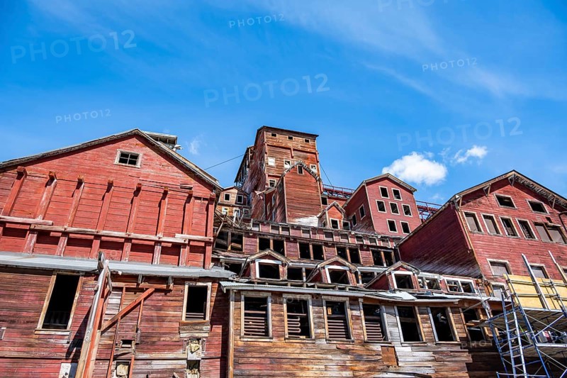 Kennicott Red Buildings, Kennicott Concentration Mill to extract copper from quarried rock, Historic Kennecott Copper Mine, National Historic Landmark, Wrangell St. Elias National Park, Alaska, USA