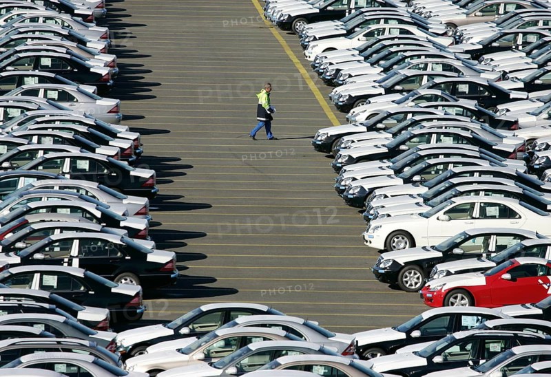 Bremerhaven, Germany, 11.10.2004 - Mercedes Benz cars await export at the port in Bremerhaven, Bremerhaven, Germany