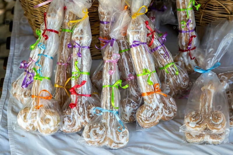 Phallus penis-shaped Bolos de São Gonçalo cakes speciality cake of Amarante, Portugal