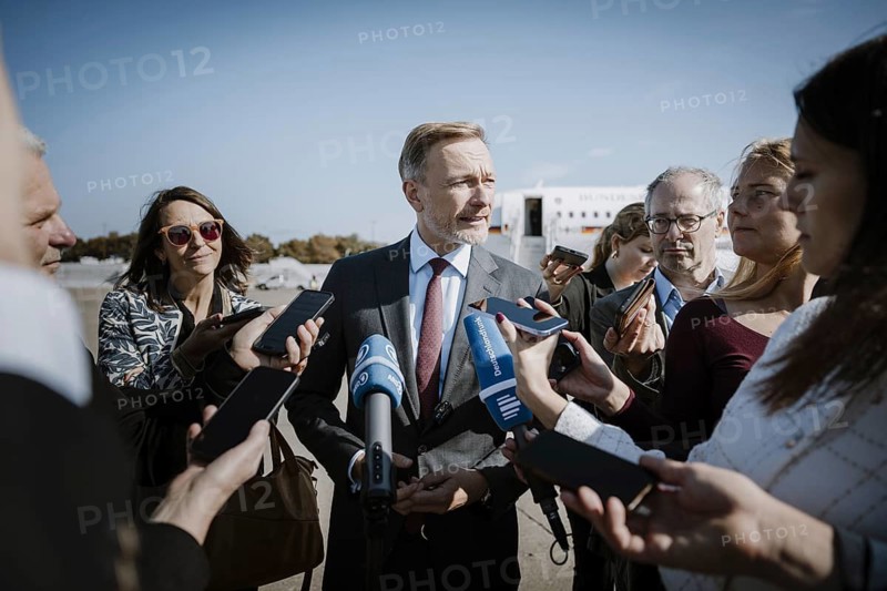 Christian Lindner (FDP), Federal Minister of Finance, photographed during a press statement in front of departure from New York to Washington DC, in New York City, 23 October 2024. Photographed on behalf of the Federal Ministry of Finance