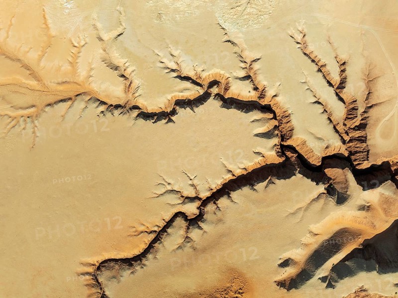 Canyon in the Tsondab Valley in the Namib Desert. Aerial view. Drone shot. Namibia