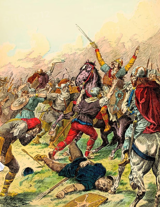 Clovis, Chlodovechus, Chlodwig I., Chlodowech, 466-511, King of the Franks of the Merovingian dynasty, at the Battle of Tolbiac, 5th century