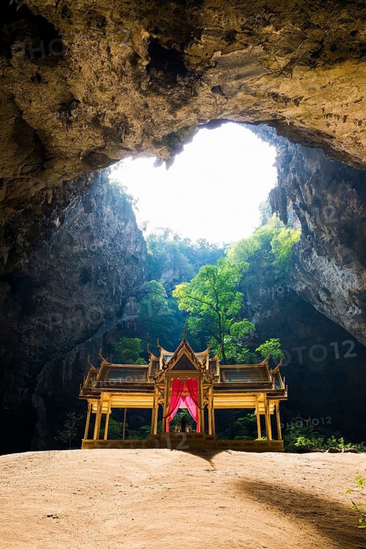 Temple in a stalactite cave, Phraya Nakhon Cave, Khao Sam Roi Yot National Park, Hua Hin, Prachuap Khiri Khan, Thailand