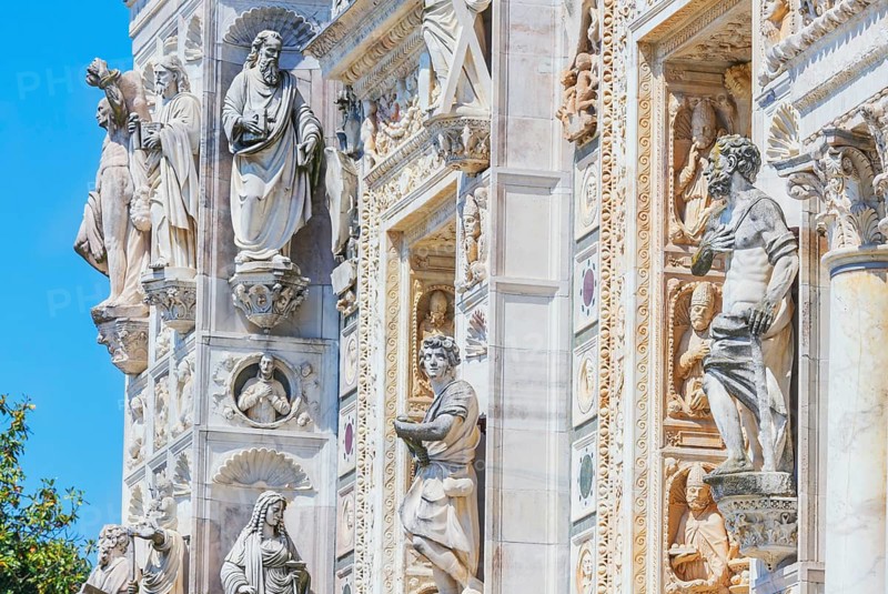 Abbey church facade, Certosa di Pavia monastery, Certosa di Pavia, Lombardy, Italy