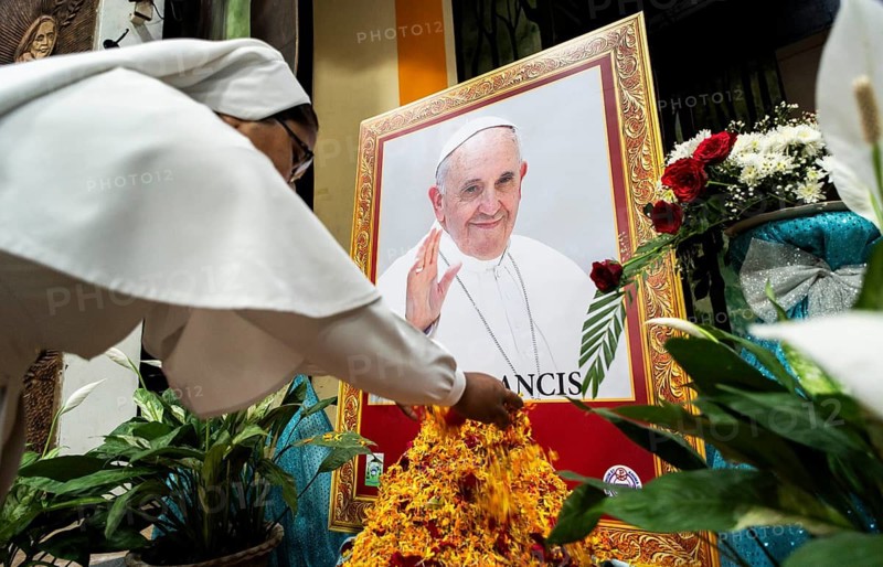 Nuns offer ceremonial tribute in honour of Pope Francis in Guwahati, Assam, India on April 26, 2025. Pope Francis was the head of the Catholic Church, who died on Monday at the age of 88