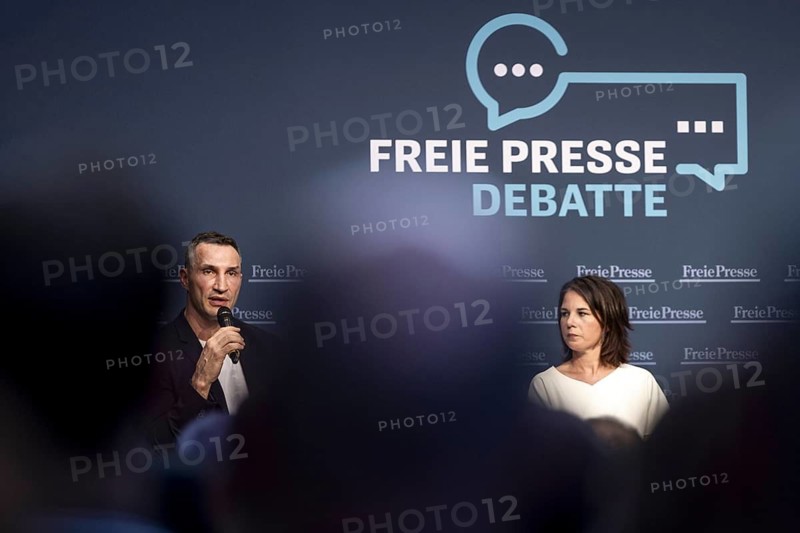 Dialogue with Wladimir Klitschko in Chemnitz, 14.07.2023., Chemnitz, Germany, Annalena Bärbock (Bündnis 90 Die Grünen), Federal Minister for Foreign Affairs, recorded during a joint citizens' dialogue with Wladimir Klitschko
