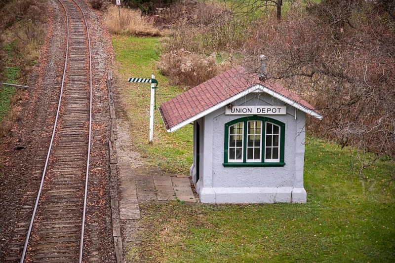 St. Thomas, Ontario, Canada - A tiny, no longer used railroad station sits along the London & Port Stanley Railway tracks. It is said to be the world's smallest union station.