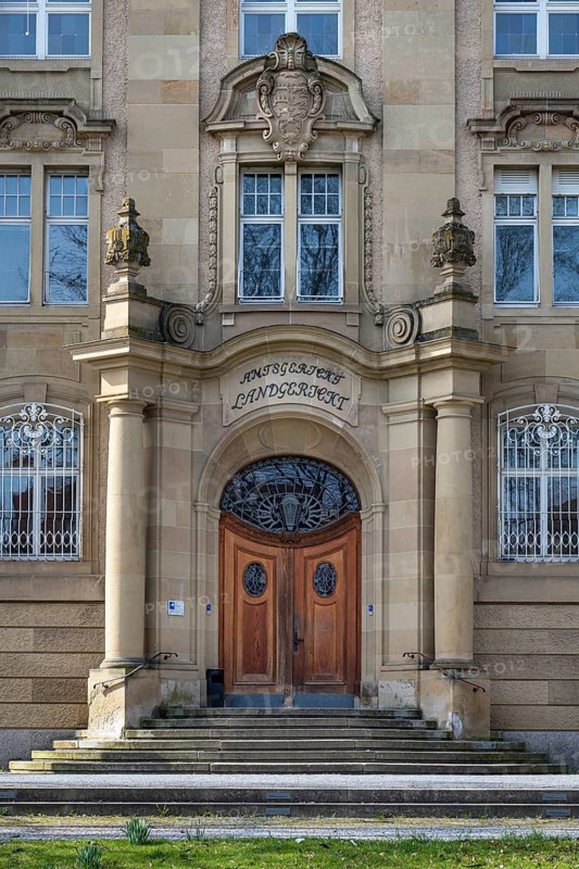 Detailed view of the district court, Rottweil district court, a historic building in Art Nouveau style, built between 1908 and 1910, it is a listed building, Rottweil district, Baden-Württemberg, Germany