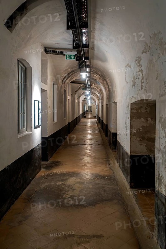 Hallway inside Fort van Liezele, museum about fortresses of the fortified area of Antwerp, Puurs-Sint-Amands, province of Antwerp, Belgium