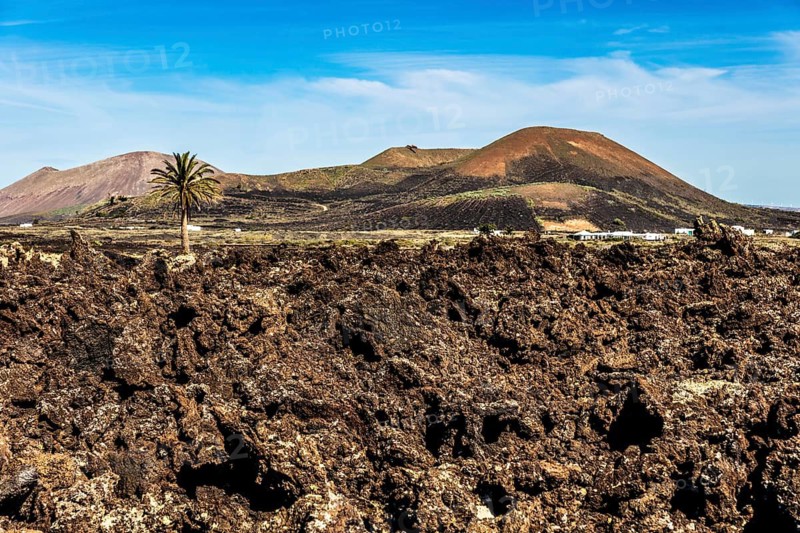 Lava masses, volcanic environment of the Timanfaya Fire Mountains, Lanzarote, Canary Islands, Spain