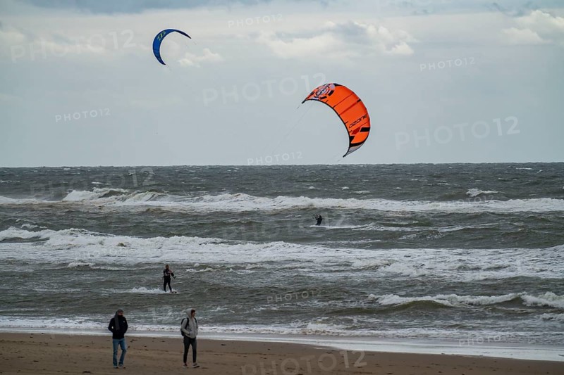 Kitesurfer on the beach of Egmond aan Zee, North Holland, Netherlands
