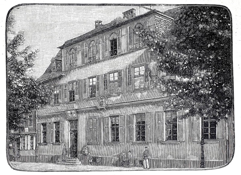 The birthplace of the Brothers Grimm in Hanau, around 1890, Germany, illustration, reproduction from a model from the 19th century. Authentic, file restored for optimal use, exact date of submission unknown, historical