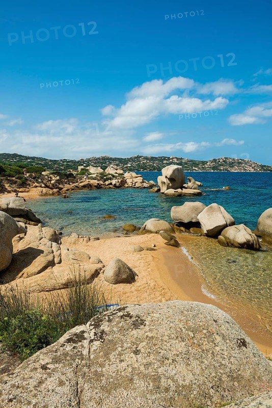Beach and bizarre granite rocks, Spiaggia del Faraglione, Palau, Costa Smeralda, Sardinia, Italy