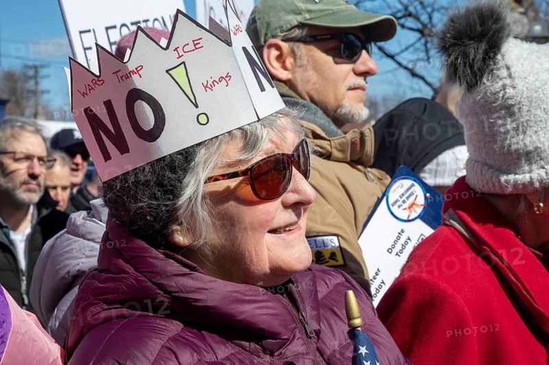 Detroit, Michigan USA - 28 March 2026 - People gathered at more than 100 'No Kings' rallies across Michigan. They were fighting to preserve democratic institutions, and protesting President Trump's actions against immigrants and getting the U.S. into a new foreign war