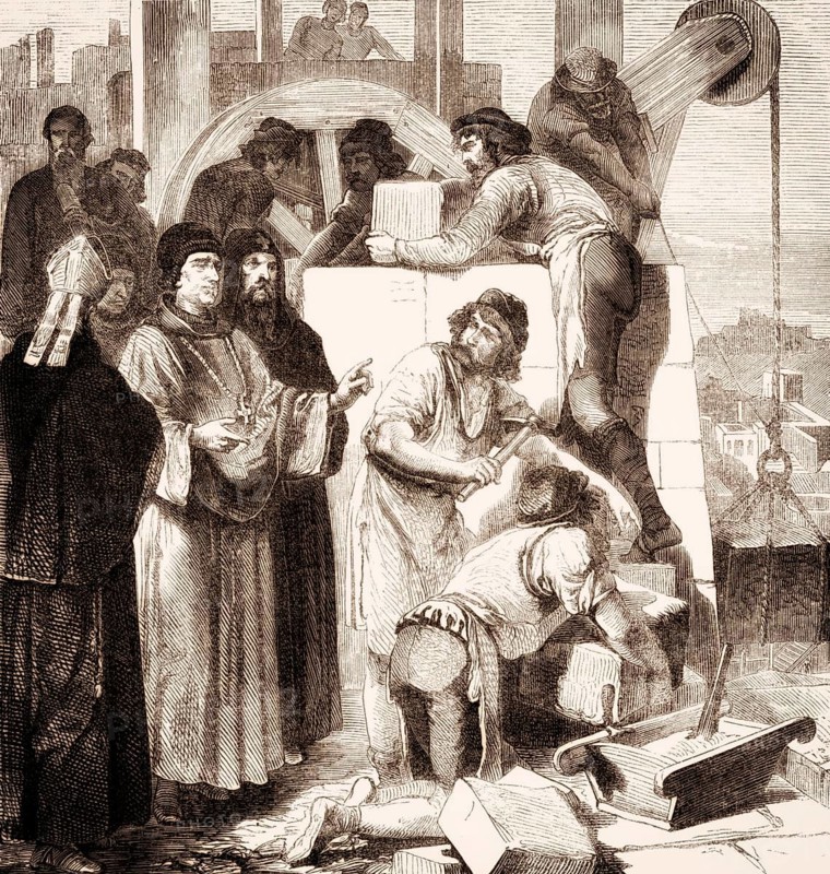 Pope Saint Leo IV, 790 – 855, commissioning the construction of the Leonine Wall, Borgo, Vatican, Rome