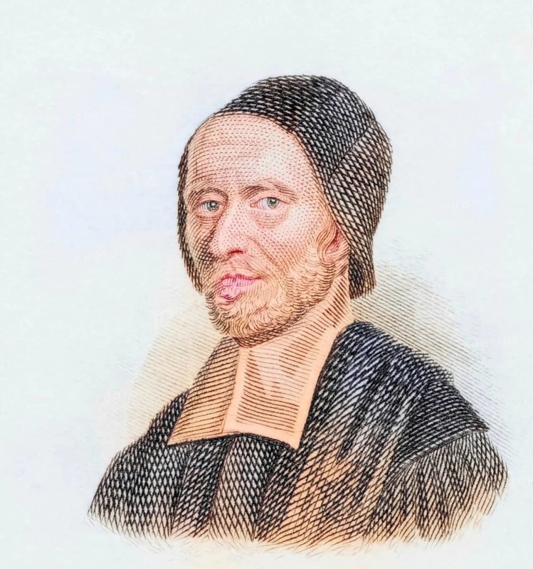 Richard Busby, (born 22 September 1606 - 6 April 1695) was an English Anglican priest who served as head master of Westminster School for more than fifty-five years, coloured woodcut from Crabbe's Historical Dictionary from 1825, Historical, digital reproduction