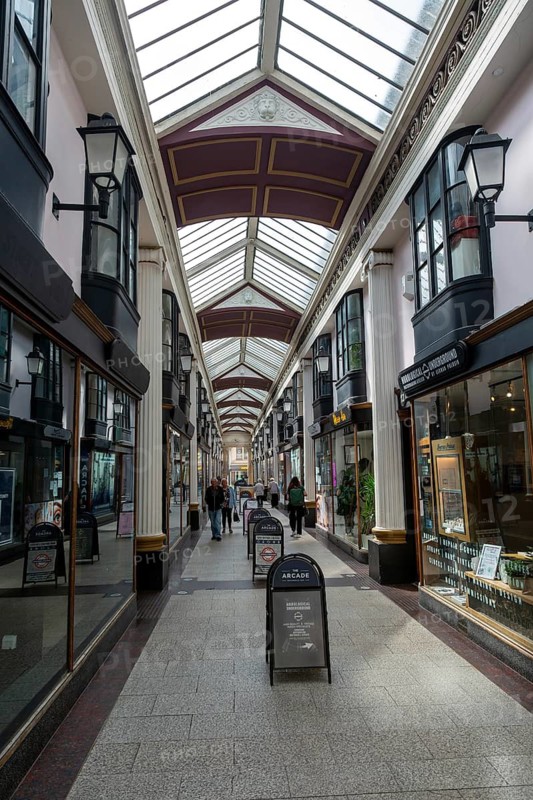 The Arcade historic shopping corridor, Broadmead shopping centre, Bristol, England, UK