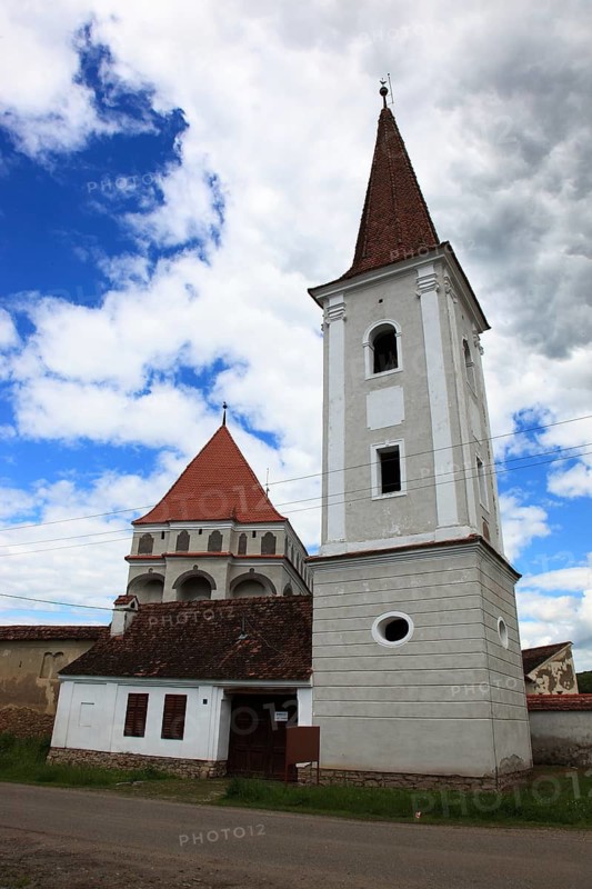 Romania, church tower of the fortified church in the village of Klosdorf, Romanian Cloasterf, Mieresch district, Mures, Transylvania