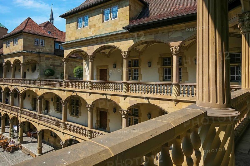 Old Palace Stuttgart, former moated palace, princely residence, 14th century seat of the Counts of Württemberg, court chamber, today Renaissance palace, architect Aberlin Tretsch, Württemberg State Museum, arcades, historic building, architecture, columns, state capital, Stuttgart, Baden-Württemberg, Germany