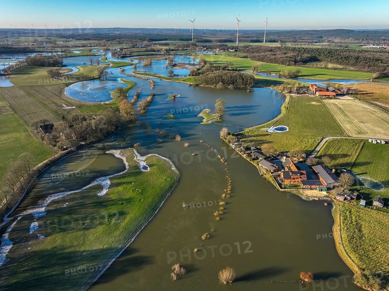 Haltern am See, North Rhine-Westphalia, Germany, floods on the Lippe, river in the Ruhr area, the fields, the agricultural land of the farmers next to the watercourse are flooded, serve as retention areas, flood areas for flood protection