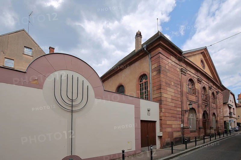 Jewish synagogue built 17th century and menorah sign, Haguenau, Bas-Rhin, Alsace, France