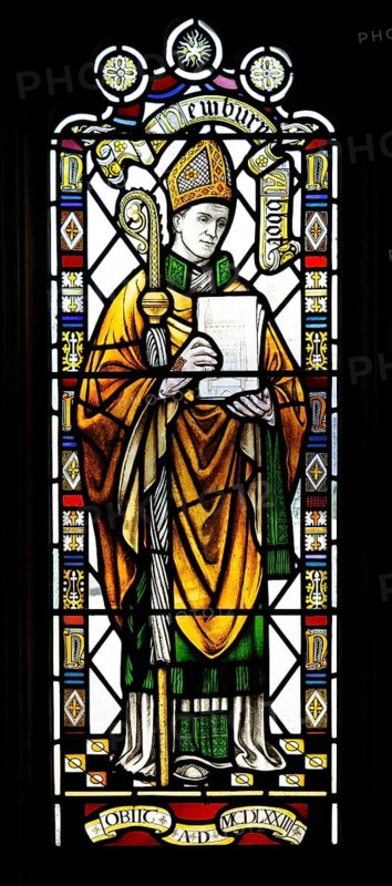 Stained glass window depiction of Abbot Newbury, Bristol cathedral church, Bristol, England, UK