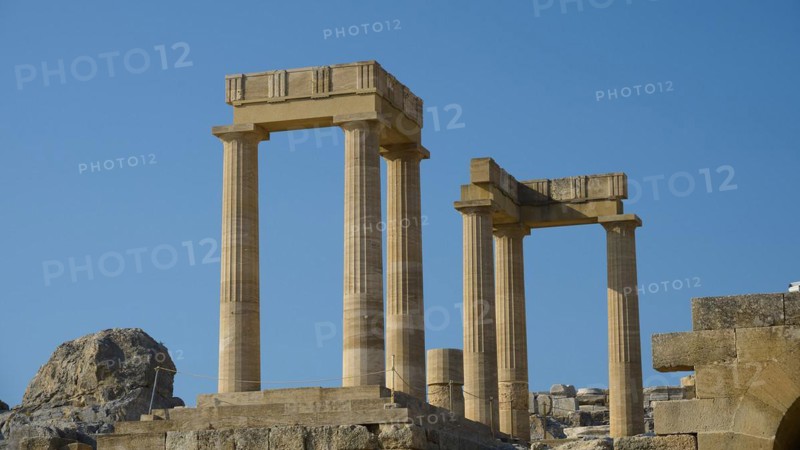 Acropolis of Lindos, morning light, Temple of Athena Lindia, Lindos, Rhodes, Dodecanese, Greek Islands, Greece