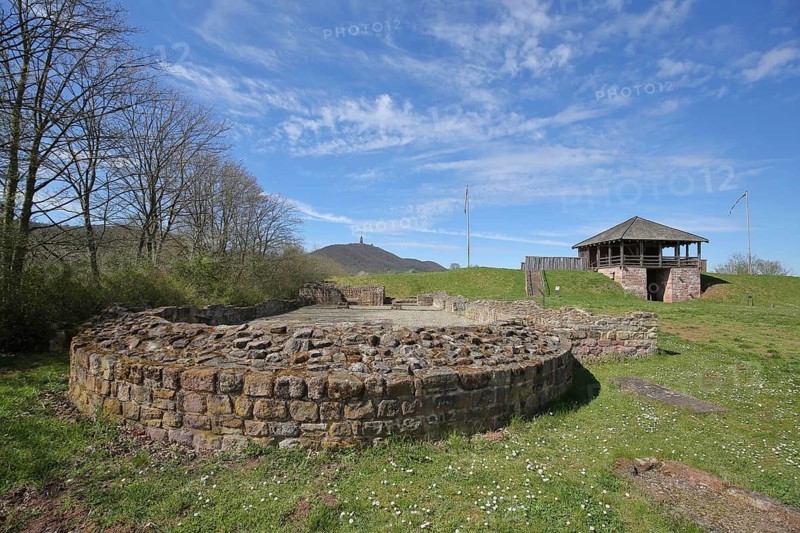 Archaeological site, foundations and gate tower, open-air museum, Königspfalz, Tilleda, Kyffhäuser, Thuringia, Germany
