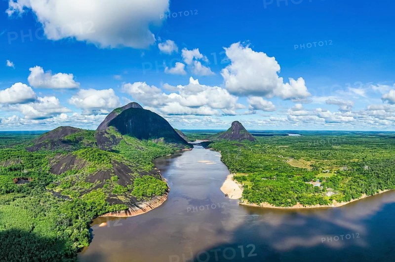 Black river and white sand beach before the granite hills, Cerros de Mavecure, Eastern Colombia