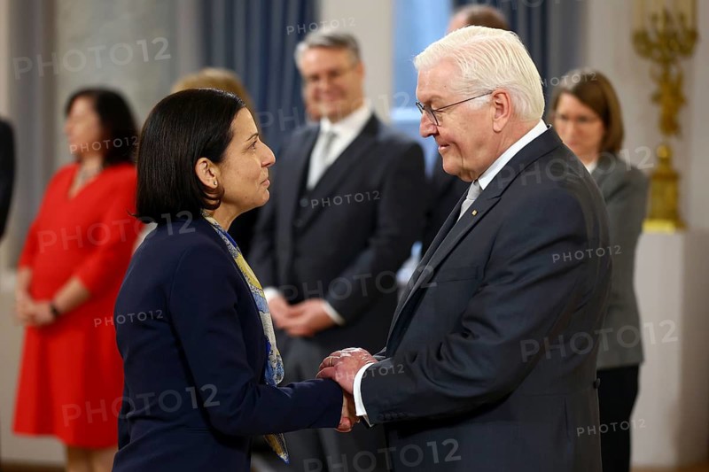 Maria Papakyriakou Cyprus is received by Frank-Walter Steinmeier (President of the Federal Republic of Germany) in front of the Federal President's New Year's Reception at Bellevue Palace, Berlin 14 January 2025