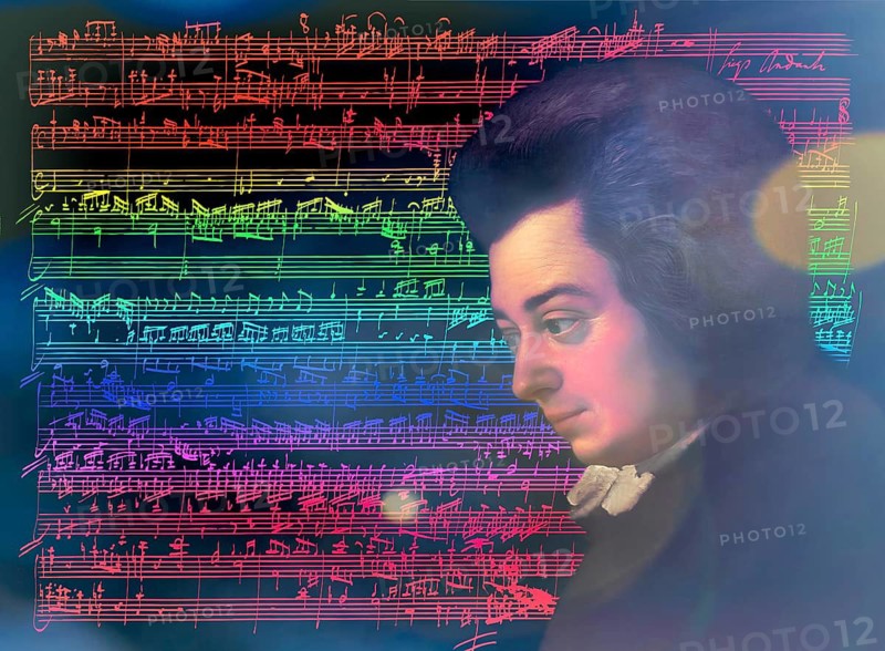 Wolfgang Amadeus Mozart, 1756 – 1791, composer of classical music, First Viennese School, notesheet from Allegro and Andante, Fantasy in F minor for mechanical organ, KV 608, 1791, digitally edited