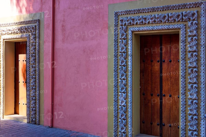 Scenic colorful colonial architecture of Cholula streets in historic center in Mexico Puebla