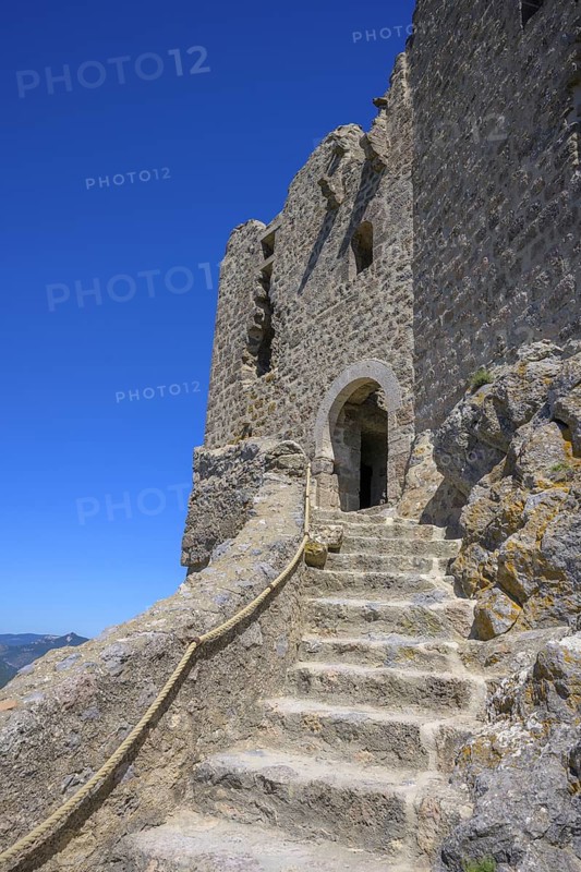 Staircase to the Cathar castle of Quéribus, Cucugnan, Département Aude, France