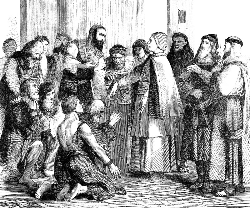 Pope Zachary, 679 –752, giving the slaves their freedom