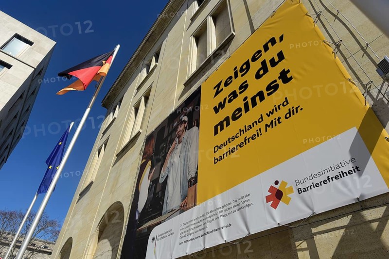 Accessibility Initiative poster at the entrance to the Federal Ministry of Labour and Social Affairs