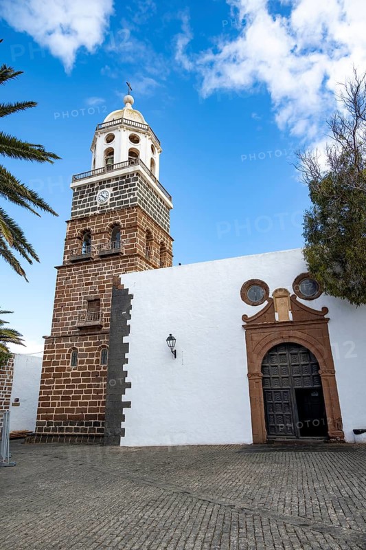 Iglesia de Nuestra Señora de Guadalupe Church with bell tower, Plaza de la Constitución, Teguise, Lanzarote, Canary Islands, Spain