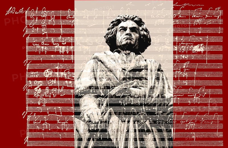 Hand-written musical notation by Ludwig van Beethoven, love song, Zärtliche Liebe, 1795, Beethoven Monument, Bonn, Germany