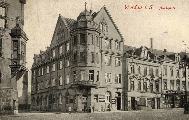 Historical postcard, picture postcard, market square of Werdau, Saxony, Germany, digitally enhanced reproduction of an original from around 1900, picture postcard