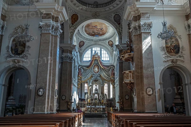 Church, Baroque Basilica of St. Mang, interior view, altar, Füssen, Ostallgäu, Bavaria Germany